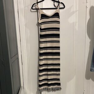 NWOT T.J.Maxx Black and Cream Striped Midi Dress